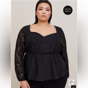 NWT‎ Torrid Peplum Chiffon Clip Floral Puff Sleeve Top